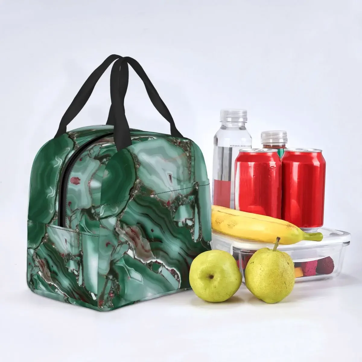 Sac à lunch en marbre malachite vert pour hommes et femmes, isotherme thermique, boîte à lunch pour l'école des étudiants, Bergame