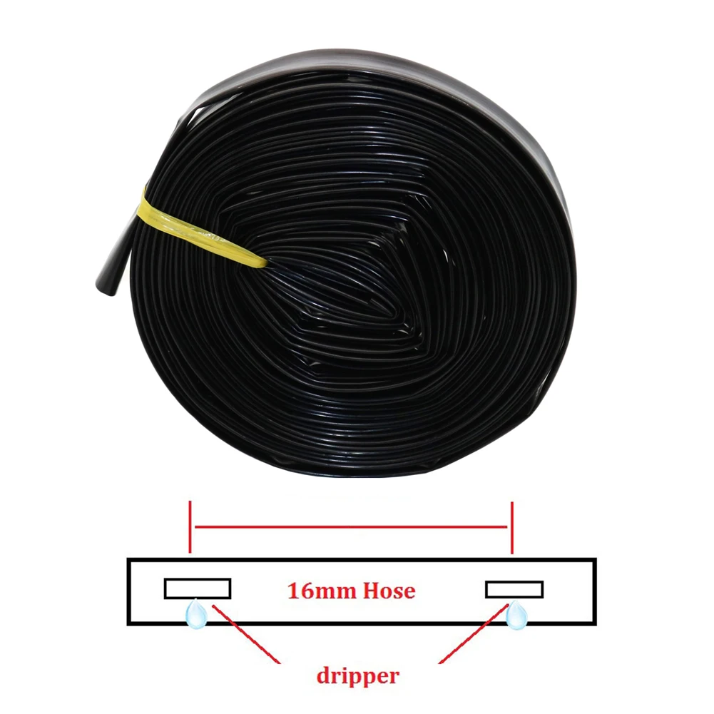 20m/Roll 16mm Black Drip Irrigation Tape Garden Hose Soaker Greenhouse Agriculture Watering Saving Drip Hose