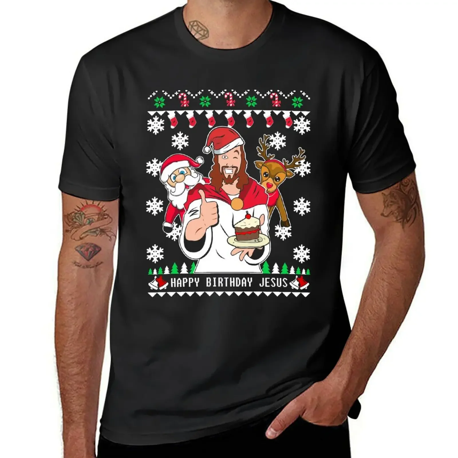 

Happy Birthday Jesus Ugly Christmas Sweater T-Shirt vintage clothes shirts graphic Blouse aesthetic clothes luxury clothes men