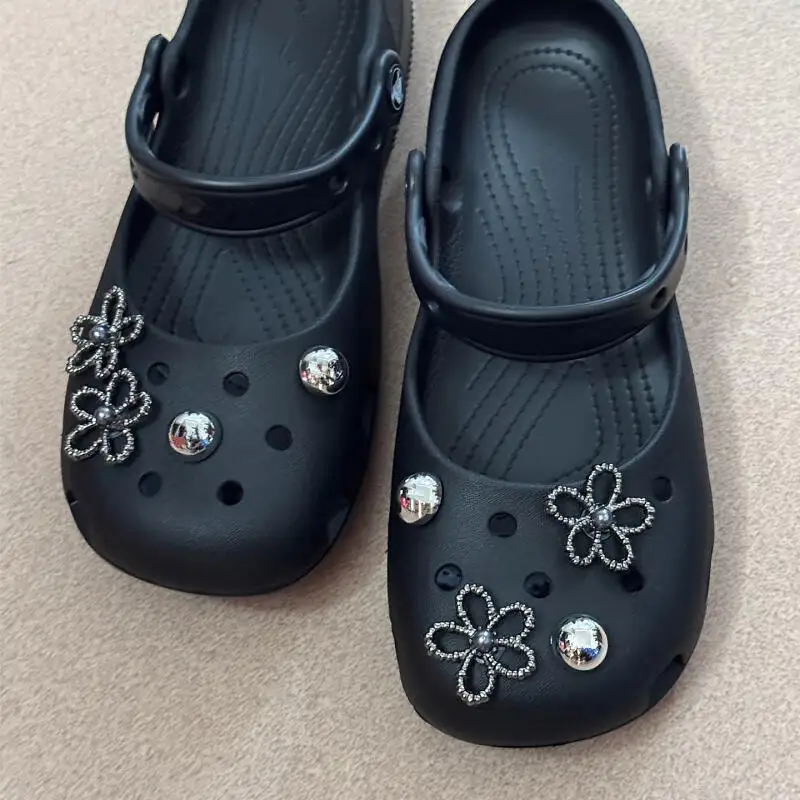 Designer Glitter Flower Ballet Clogs Accessories Women Summer 2026 Polka Dot Bowknot Shoes Charms Set Elegant Shoes Decoration
