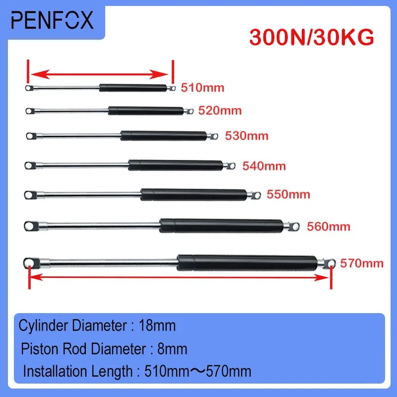 

1PC 510-570mm 30kg/300N Universal Strut Bars Gas Spring Support Bonnet Car Caravans Cabinet Cupboard Doors Windows Hatches Boat