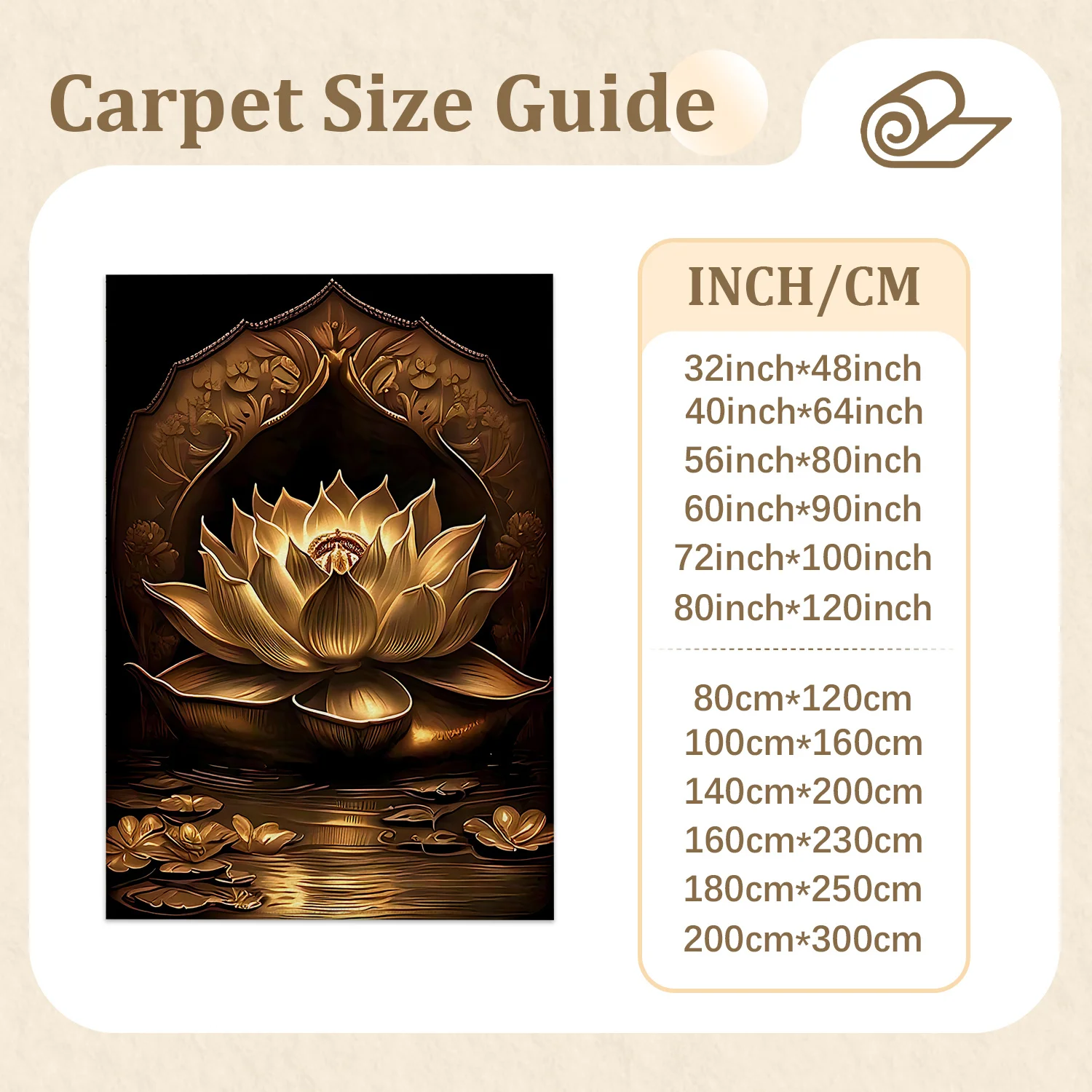 Large Indoor Area Rug Soft Velvet Low Pile, Non-Slip Dotted Backing Machine Washable, Golden Lotus Floral Pattern Floor Rug, Luxe Metallic Gold Decor for Living Room, Bedroom, Entryway, Cozy Low-Profile Accent for Home Interiors