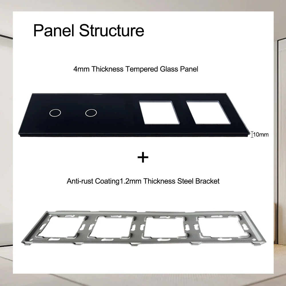 TAWOIA 299mm Glass Frame Quadruple Combination Tempered Glass With Metal Frame For Home Wall Switch Power Socket Function Part