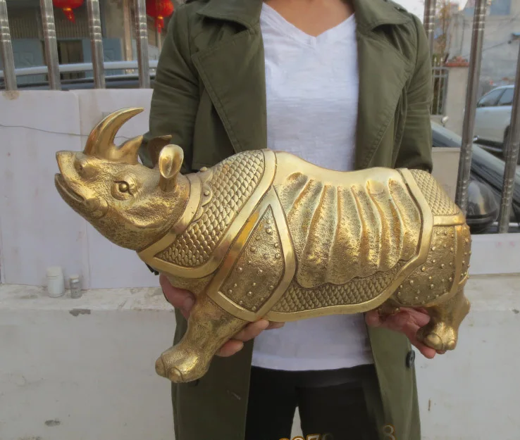 TOP GOOD  large office SHOP Money Drawing LUCK Rhinoceros Mascot # Equity Stock market FENG SHUI Brass statue