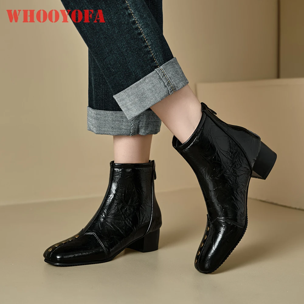 

2025 Новые зимние удобные коричнево-черные женские ботильоны на среднем массивном каблуке Офисные женские туфли плюс маленький большой размер 32 10 41 46 48