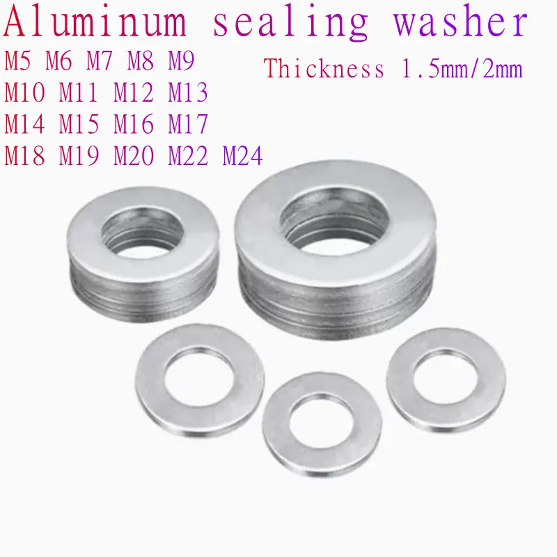 

20pcs/lot M6 M7 M8 M9 M10 M11 to M24 Aluminum Flat Sump Plug Oil Seal Fittings Washer Ring Gasket thickness 1.5mm/2mm