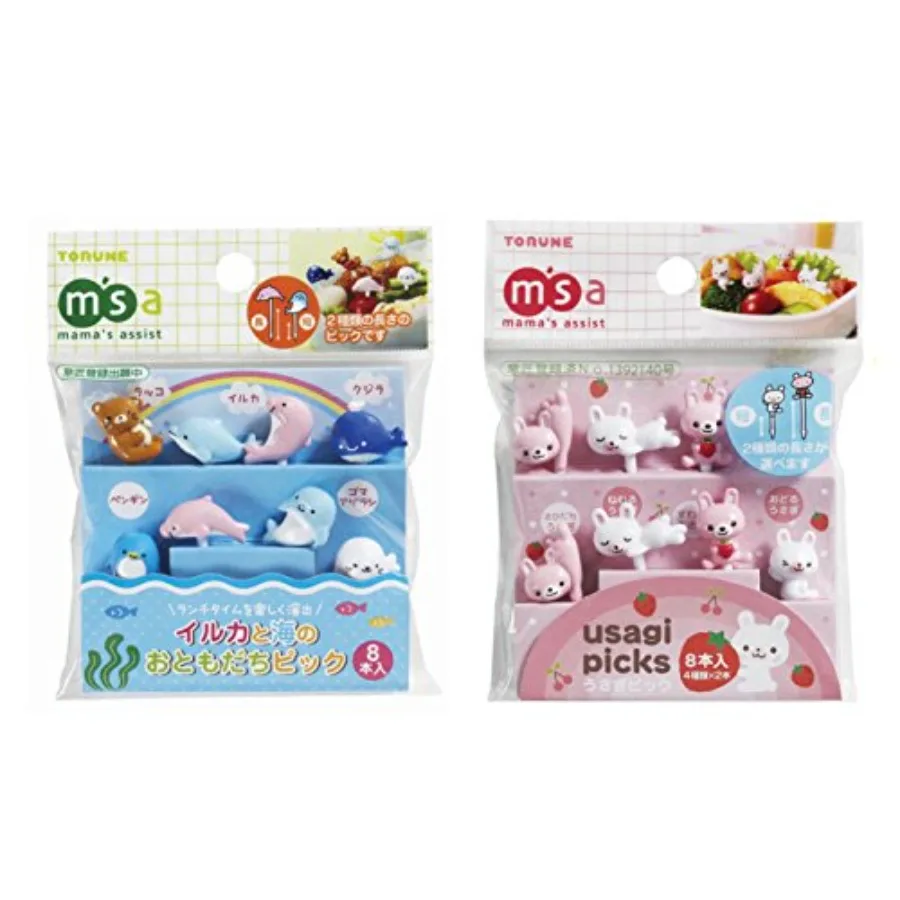 Torune Mama's Assist Food Picks Púas de accesorios Bento Luh - Juego de conejos de 8 piezas de animales marinos de 8 piezas