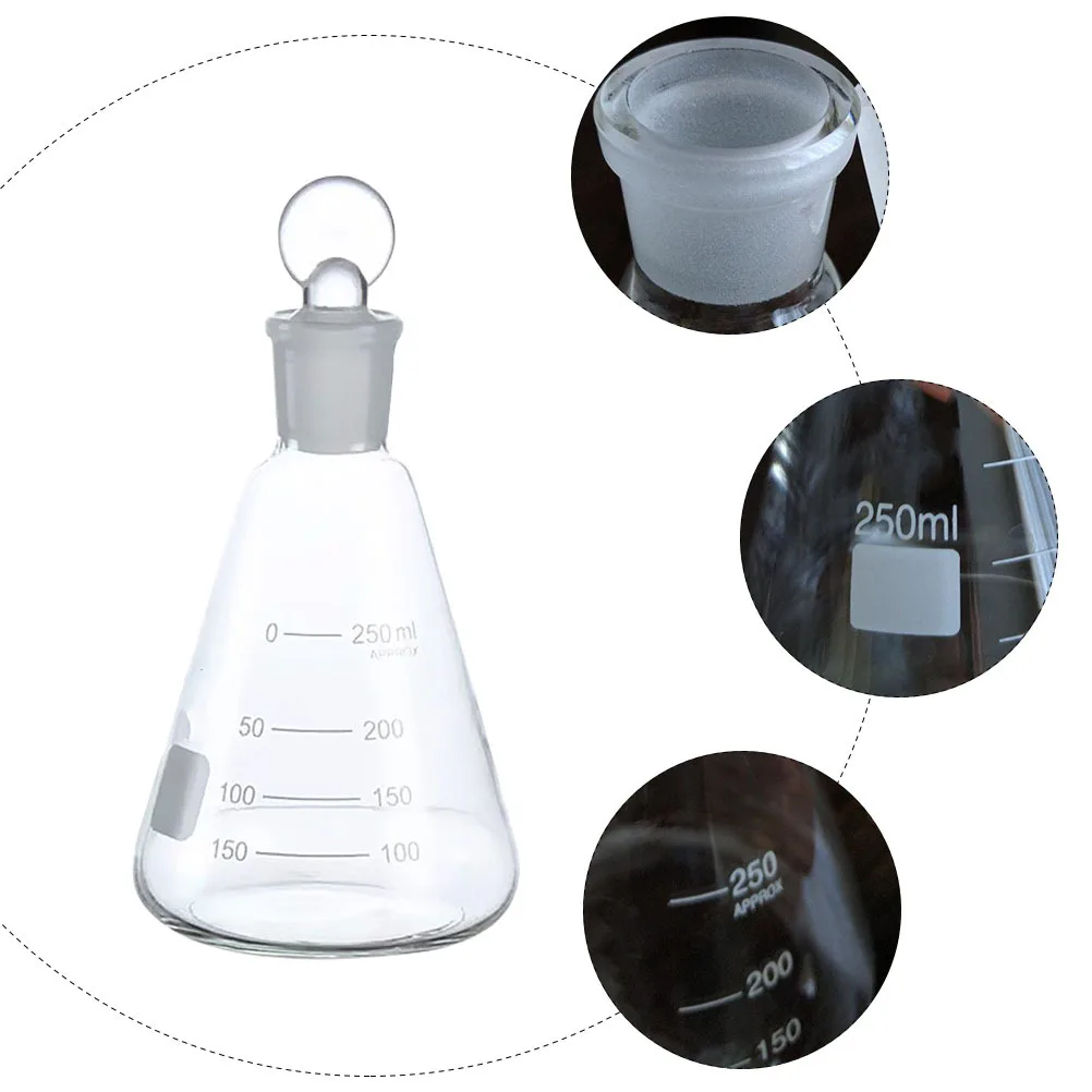 

3Pcs Glass Conical Flasks with Stopper Thickened Laboratory Flask Student Chemistry Experiment Supplies School Lab Glassware
