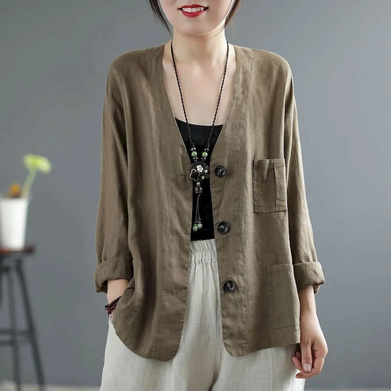 Autumn Blazers for Women Vintage Long Sleeve Casual Korean Style Outerwears Casual V-neck Single-breasted Coats Loose Women Tops