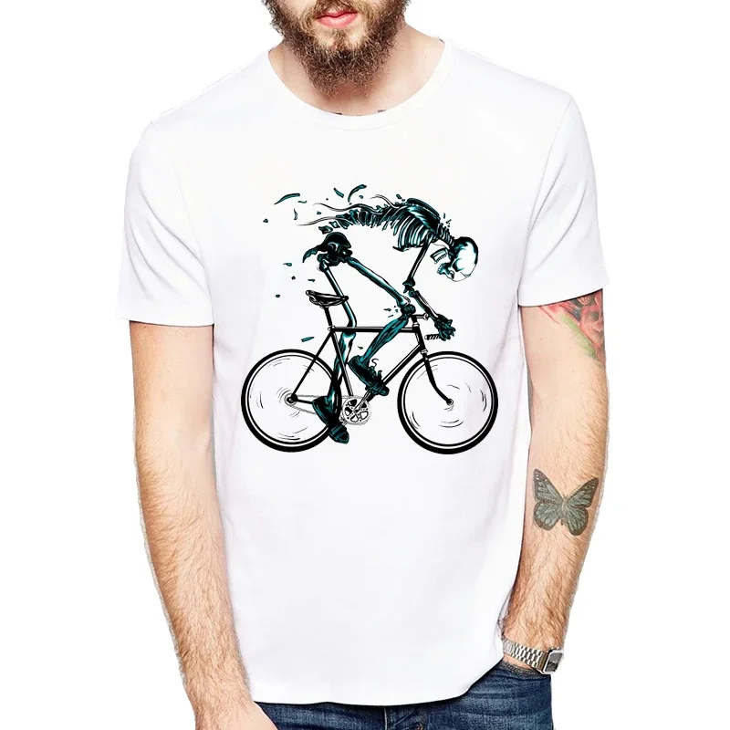 

Skeleton Cyclist Graphic Tee Men Cotton Breathable Round Neck Cycling Design T-Shirt