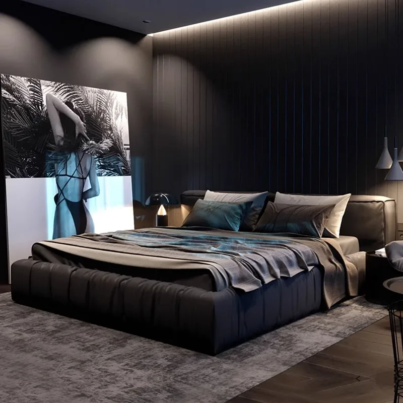 Simple European Bed Bedroom Designer Princess College Trendy Safe Individual Mid Century Bed Postmodern Muebles Salon Furniture