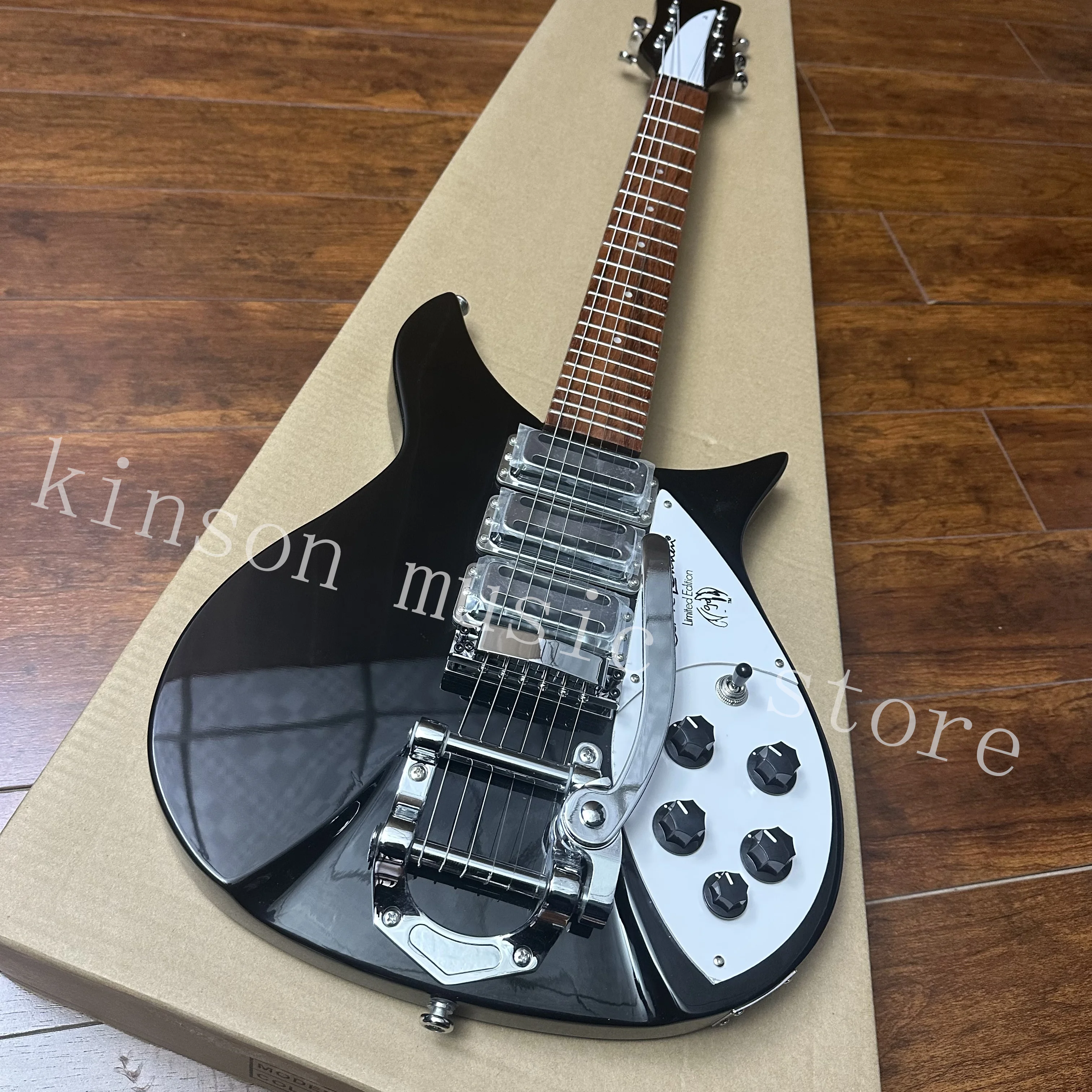 Black Electric Guitar, Tremolo System Bridge, 34 inches,Chrome Hardware,Fast Shipping