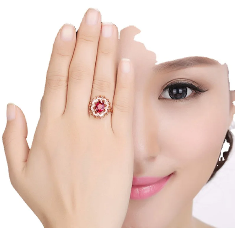 European and American Hand Jewelry Female 18K Rose Gold Inlaid Color Gemstone Ring Jewelry Wholesale