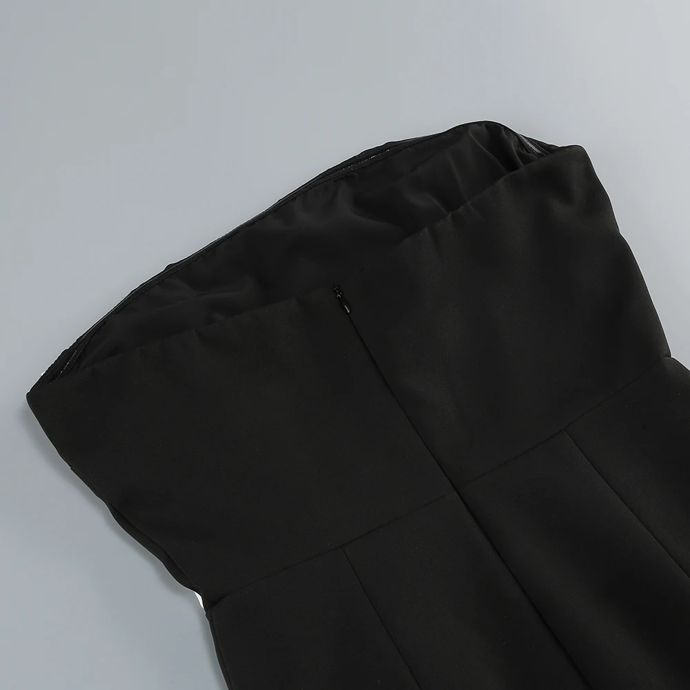 Eleganti abiti da sera neri senza spalline con dettaglio fiocco bianco – Abito da festa di lusso con spacco alto per donna