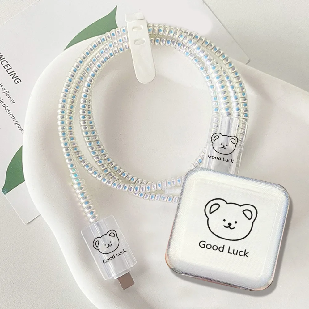 Cute Bear Data Cable Protective Cover Applicable iphone MacBook Notebook 35W Double-port Charger Head Cable Protector Case