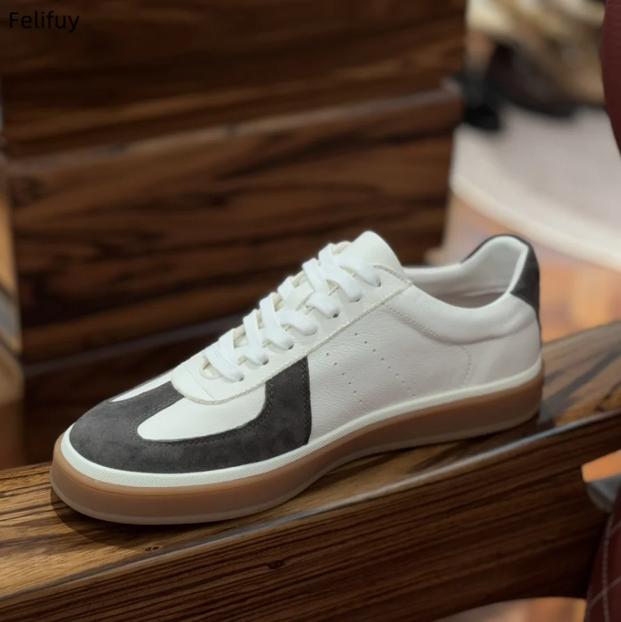 Men’s Genuine Leather Versatile Casual Shoes Platform German Training Shoes Agon Sneakers for Men Flat Loafers with Laces