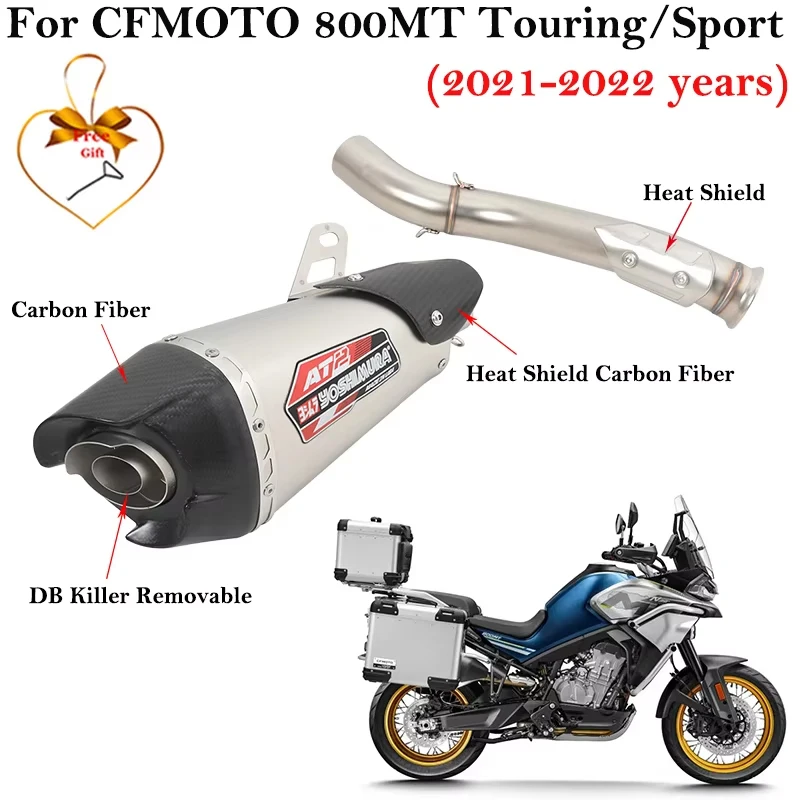 For CFMOTO 800MT Touring Sport 2021 2022 Motorcycle Exhaust Escape Modified Muffler With Middle Link Pipe Heat Shield DB Killer