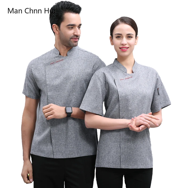 Unisex Chef's Coat Restaurant Kitchen Uniform Men's Chef Shirt Hotel Cooking Jacket Summer Canteen Women's Work Clothes Apron