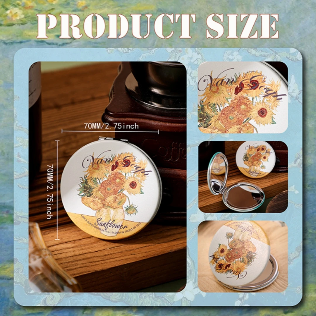 مرآة مدمجة للرسم الزيتي العتيق، مرآة مكياج مستديرة قابلة للطي على الوجهين، مرآة مكياج صغيرة محمولة لمستحضرات التجميل #6