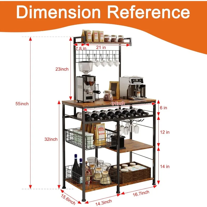 Credenza da bar per caffè in fattoria, credenza da buffet con ganci e cestino portaoggetti scorrevole rimovibile, ideale per la cucina