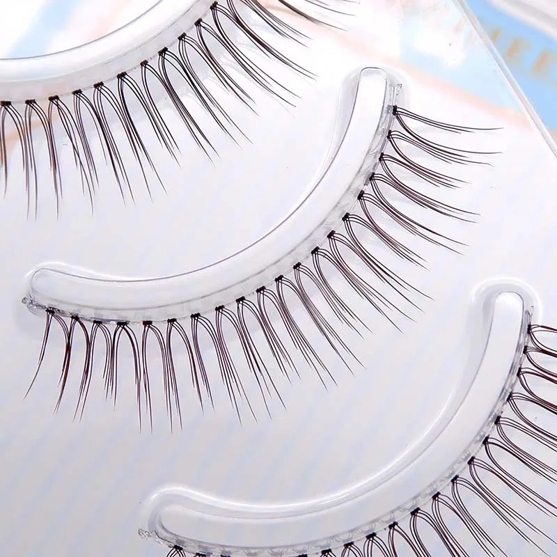 5 Pairs Japanese Korean Dark Brown False Eyelashes Nude Makeup Transparent Stem Natural Thick Eyelashes Extended Reusable 613