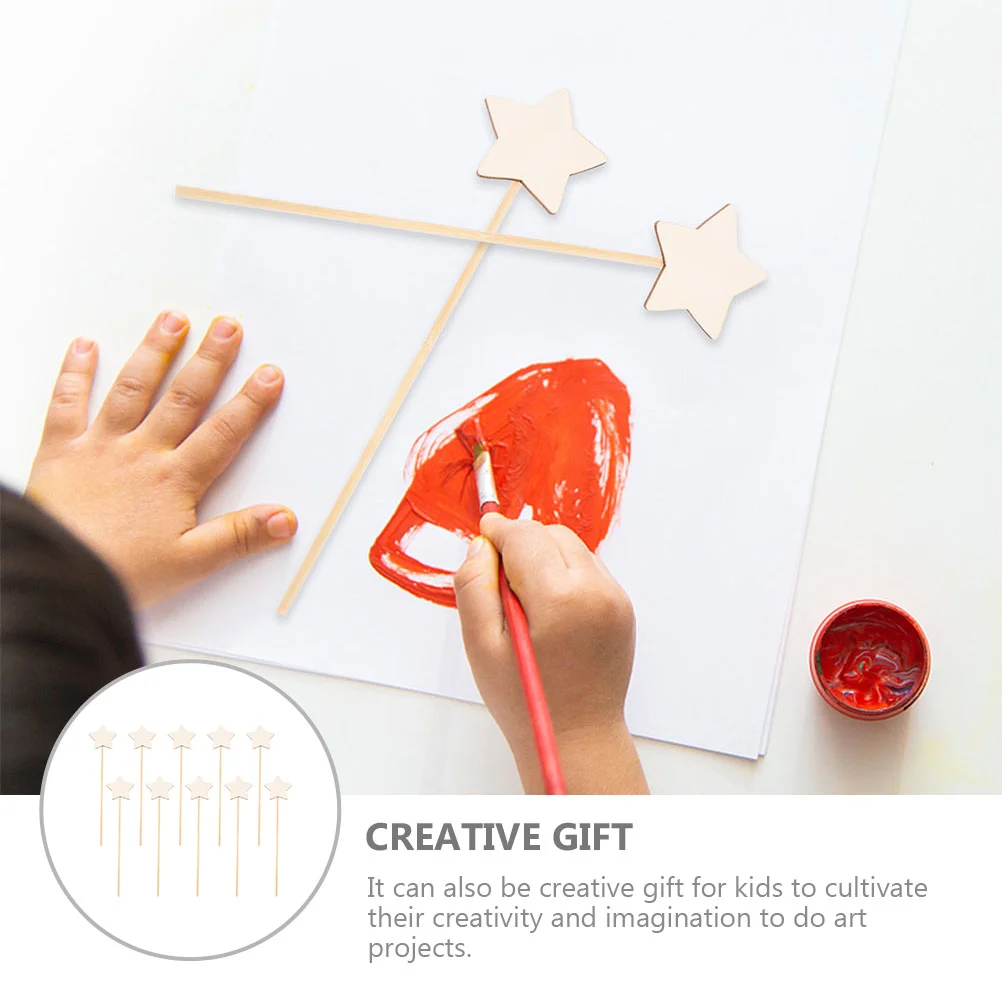 10 Pcs Star Fairy Stick Toys Star-shaped Sticks Children Wood Decorative Graffiti DIY Plaything Girls