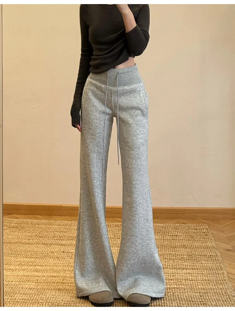 Autumn and winter new high waist slim fit thick fleece micro flared casual pants for women