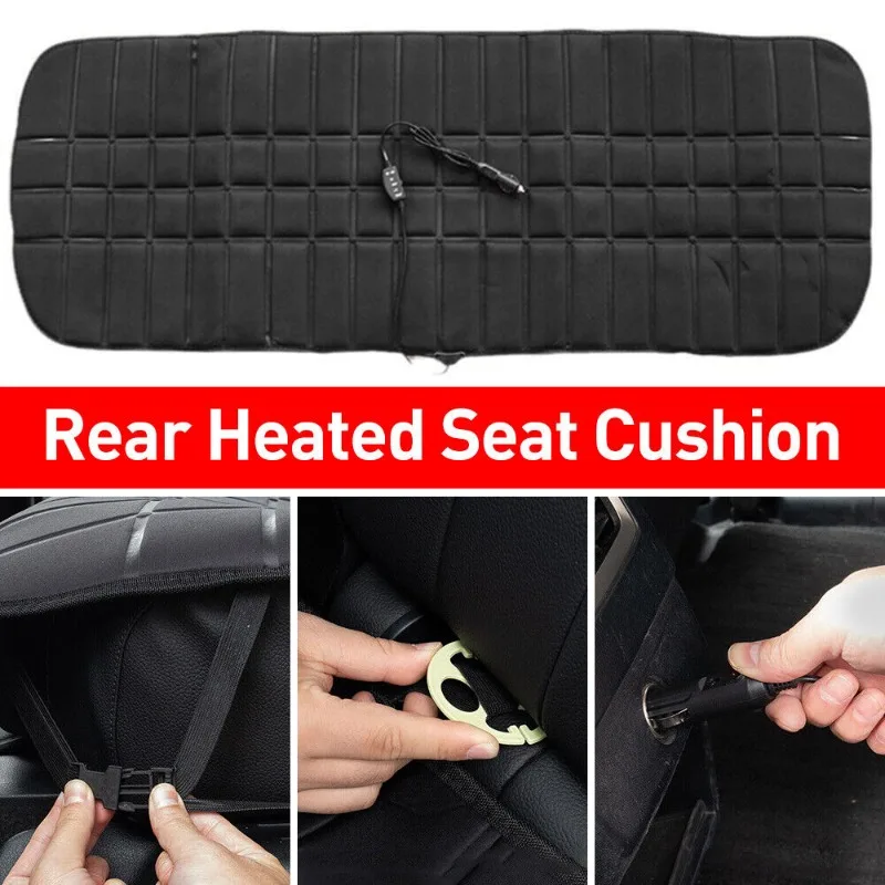 12V Electric Heated Seat Cushion Rear 3 Seat Heated Cover Car Seat Warmer Plug in Cigarette Lighter Heating Pad