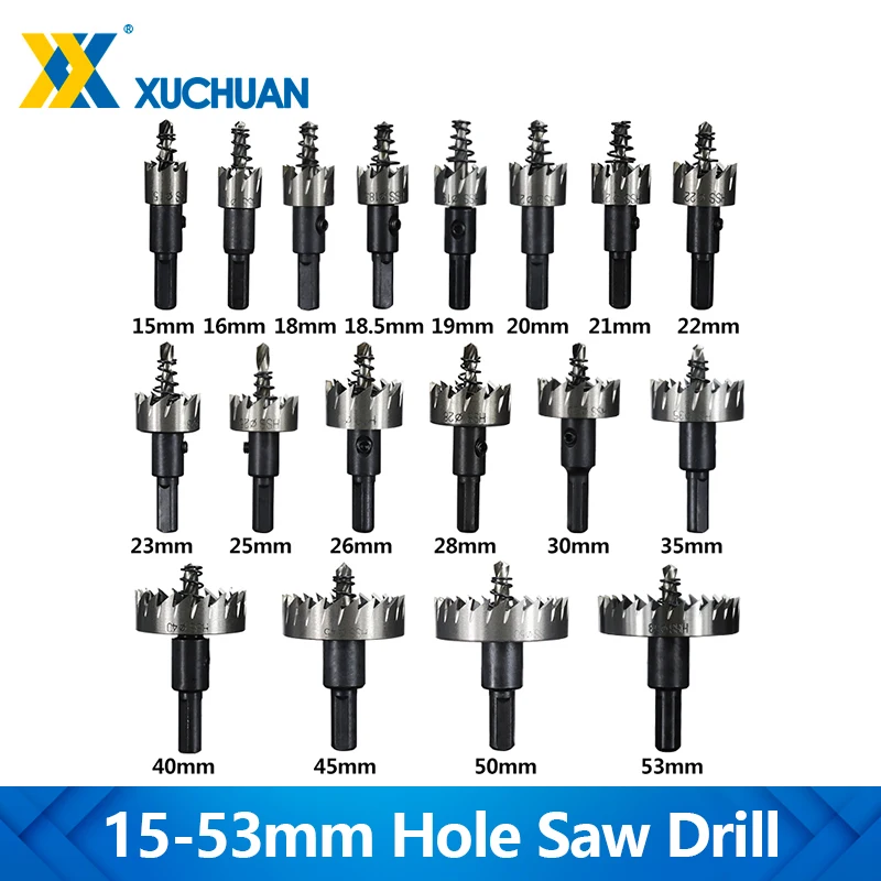 

15-53mm Hole Saw Drill Set HSS Drilling Carbide Tipped Core Drill Bit For Metalworking Tools Stainless Steel Hole Drilling