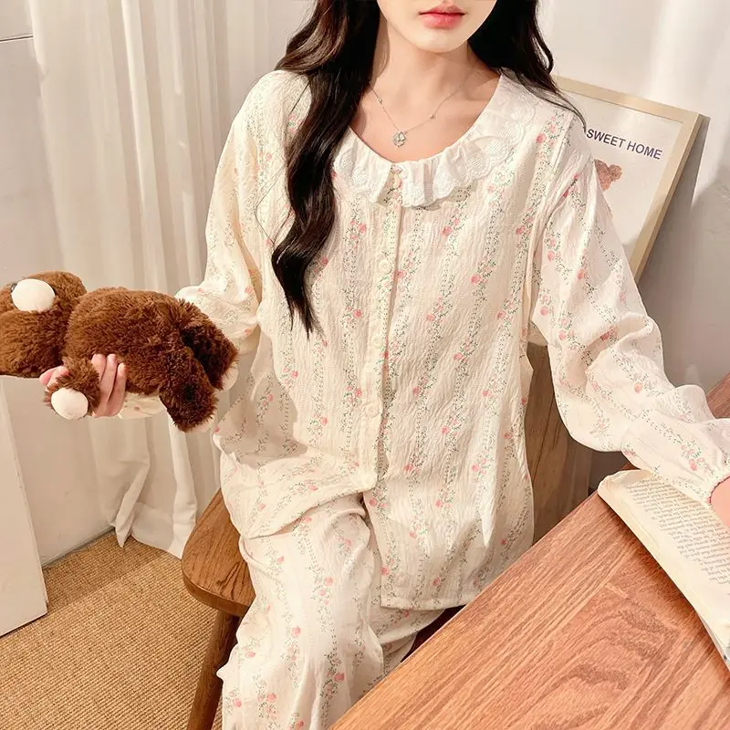 Women's Monthly Clothes Pajamas Homewear Sets Cloudy Cotton with Chest Pads Nursing Clothes Homewear Sets Nursing Pajamas