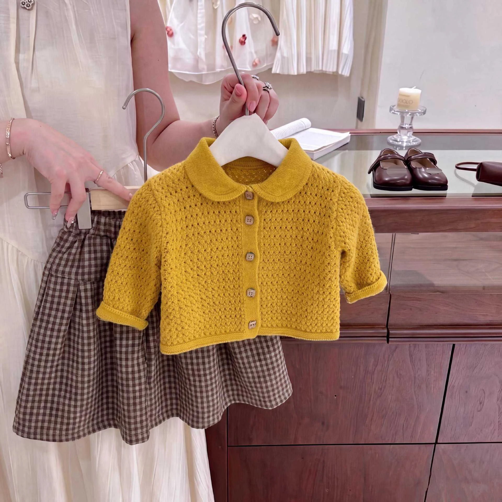 Children's Long-Sleeved Knitted Cardigan Sweaters And Checked Shorts Autumn Collection New Arrivals for Kids