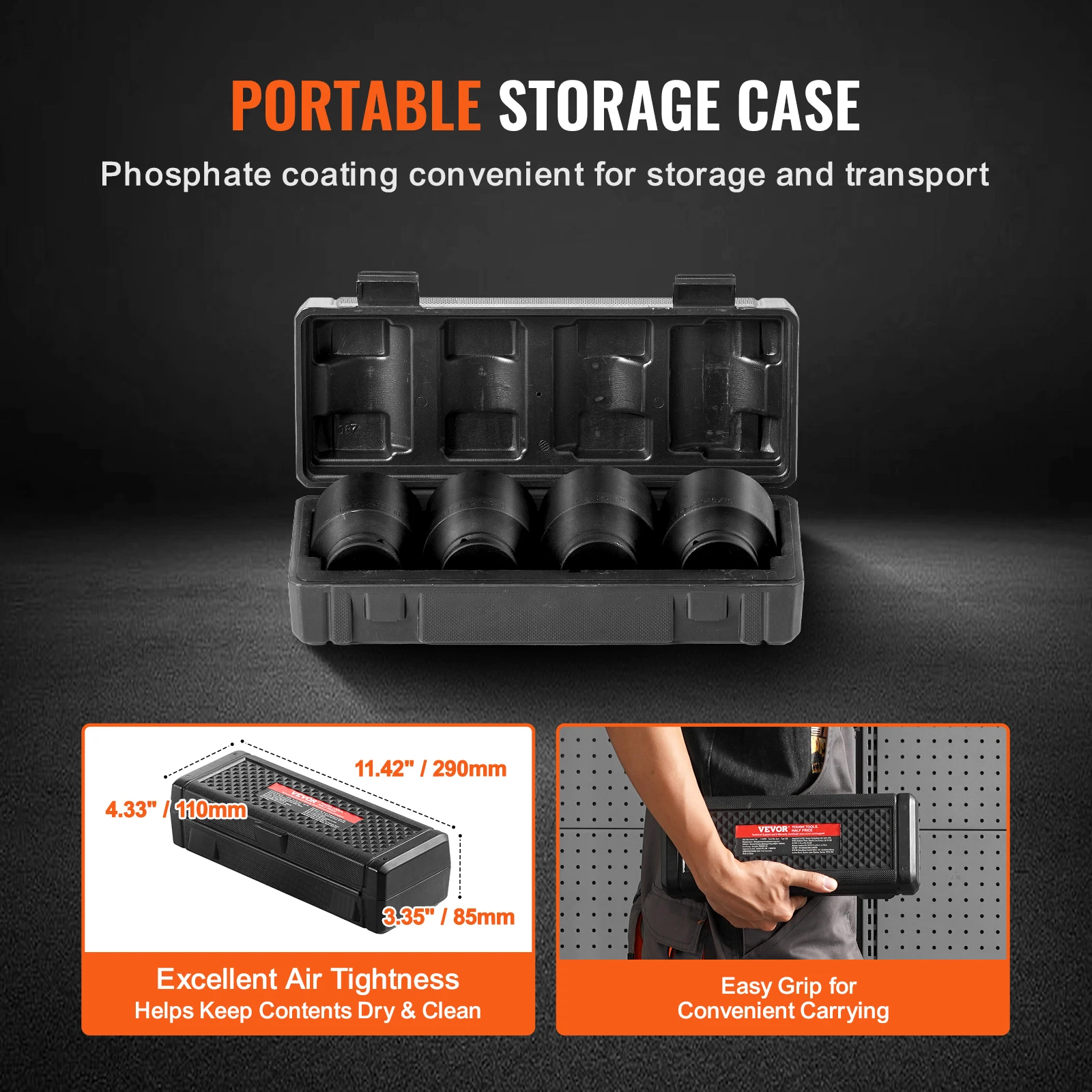 SucceBuy المحور الجوز تأثير المقبس مجموعة 1/2 "محرك 6-نقطة 4-قطعة SAE المغزل الجوز مجموعة مقابس CR-MO المعالجة الحرارية مجموعة مقابس كبيرة