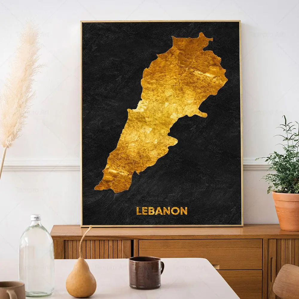 Lebanon Spain USA France Armenia Sweden Black and Gold Print Wall Art Canvas Painting Country Map Poster Living Room Home Decor