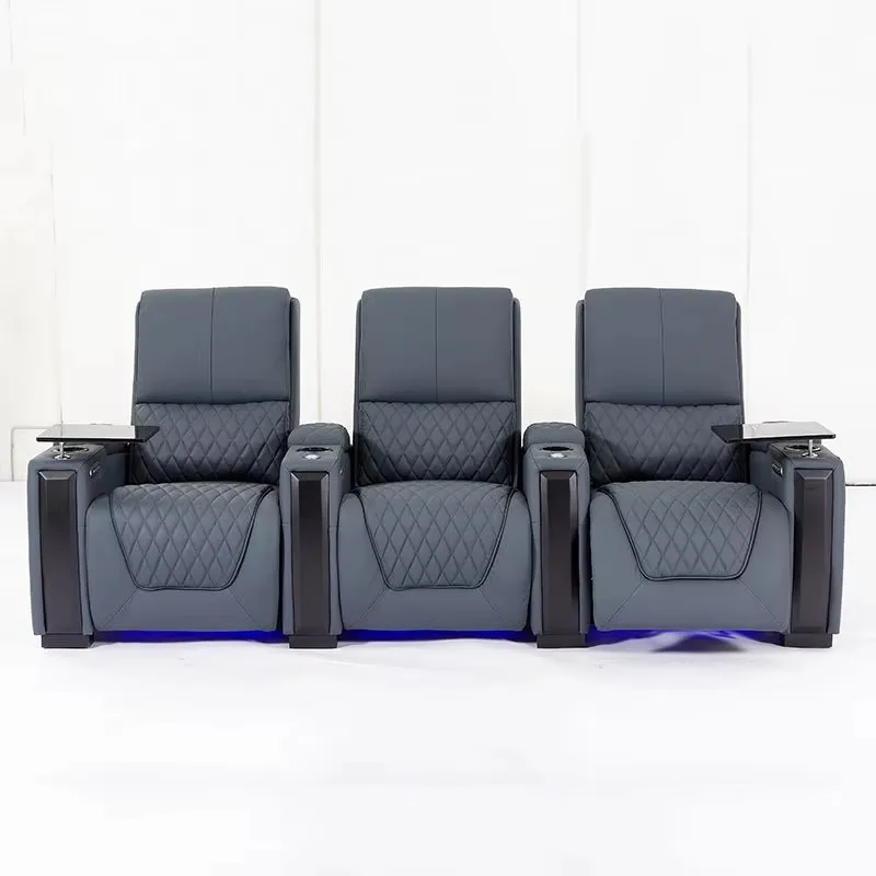 High-end Villa Living Room European-style Home Theater Sofa  Large-sized Straight-row Electric Function Sofa Audio-visual Room