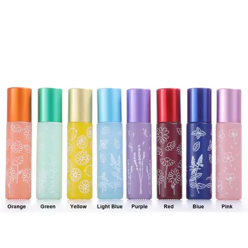 Imagen 2 del producto Rollo de vidrio con estampado de flores de macarrón, bola de rodillo de gemas de cristal Natural para aceites esenciales de aromaterapia y Perfume, 1/6/12X10ml