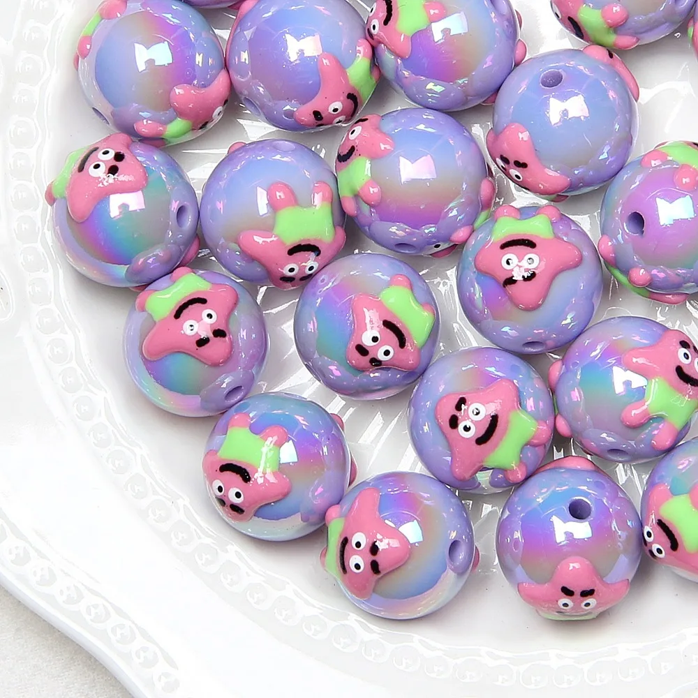 5 Pcs Hand Painted Acrylic Beads Spacer Beads for Jewelry Making DIY Bracelet Mobile Phone Chain Pendant Necklace Accessories