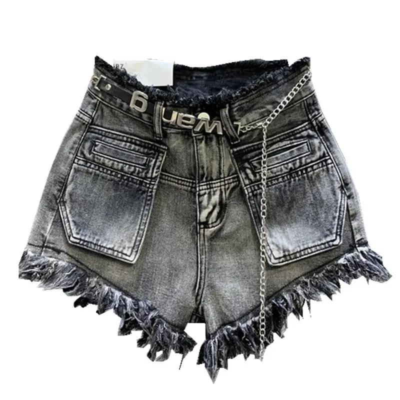 Y2k Booty Shorts Harajuku Retro Distressed Raw Edge Shorts for Women High Waist Slim Hot Sexy Girl Jeans Shorts New Streetwear