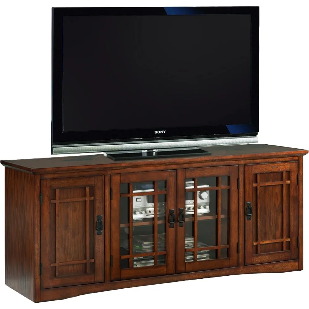 Solid Wood Mission Oak Four Door TV Stand For 65