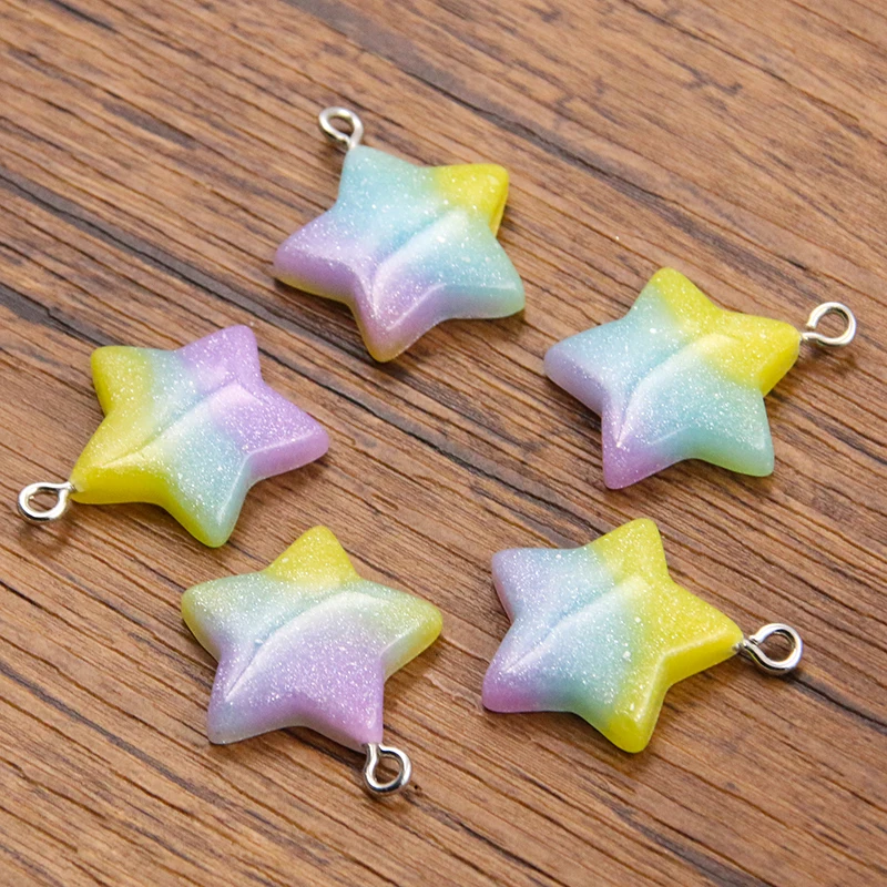 10Pcs 20*24mm 4 Color Gradual Star Resin Earring Charms Diy Findings 3D Phone Keychain Bracelets Pendant For Jewelry Making