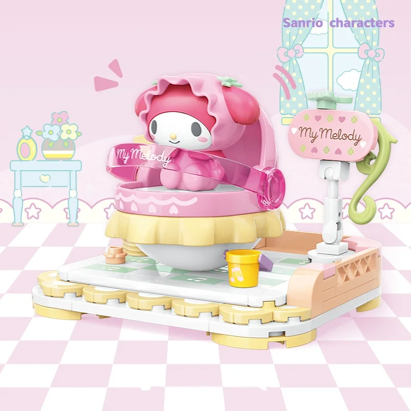 Sanrio Kuromi Melody Cinnamoroll lindo cama oscilante bloques de construcción rompecabezas juguetes montaje de bloques de construcción decoración regalos