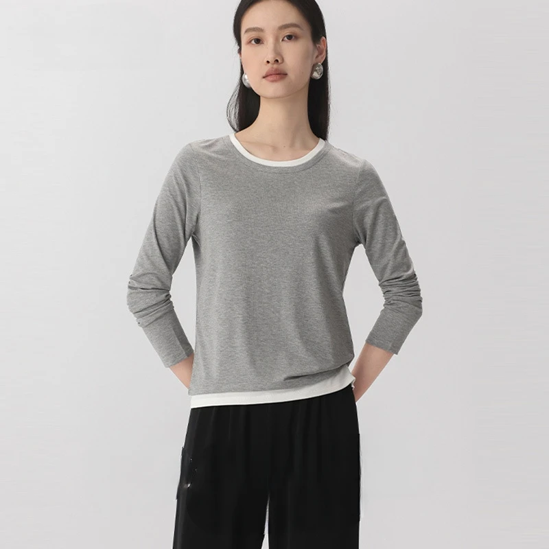 

New 2025 Mulberry Silk Long Sleeve Women's Top Straight Tube Round Neck Basic Clothes Skin Friendly Silky Smooth Clothing