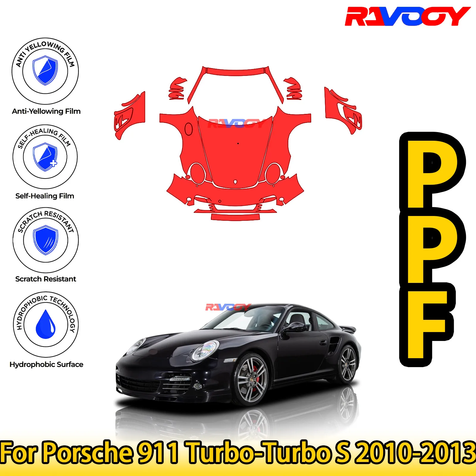 

For Porsche 911 Turbo-Turbo S 2010-2013 Glossy Matte Black Precut front PPF Kit Paint Protection Film