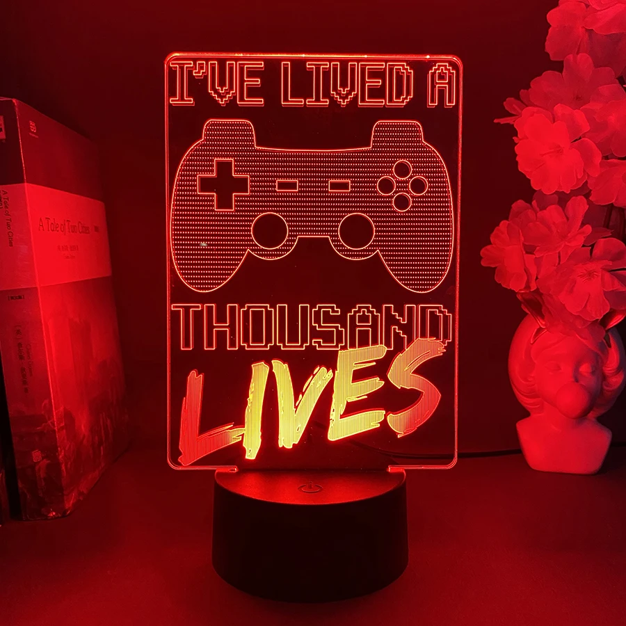 

I'VE LIVED A THOUSAND LIVES Slogan Sign Lamp Gaming Room Decoration Backlit Atmosphere RGB Flashing Nightlight Kids Birthd Gift