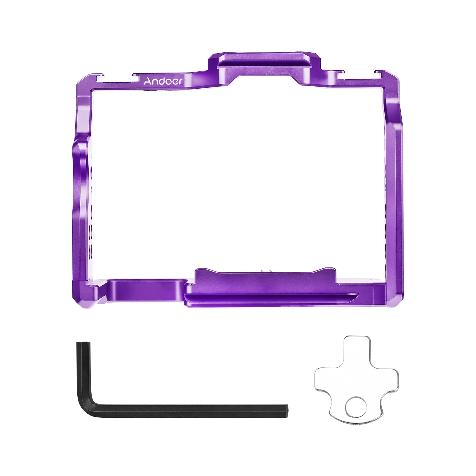 Andoer Camera Cage Aluminum Alloy Video Cage with Dual Cold Shoe Mounts Numerous 1/4 Inch Threads Replacement for A7IV/ A7III/ A