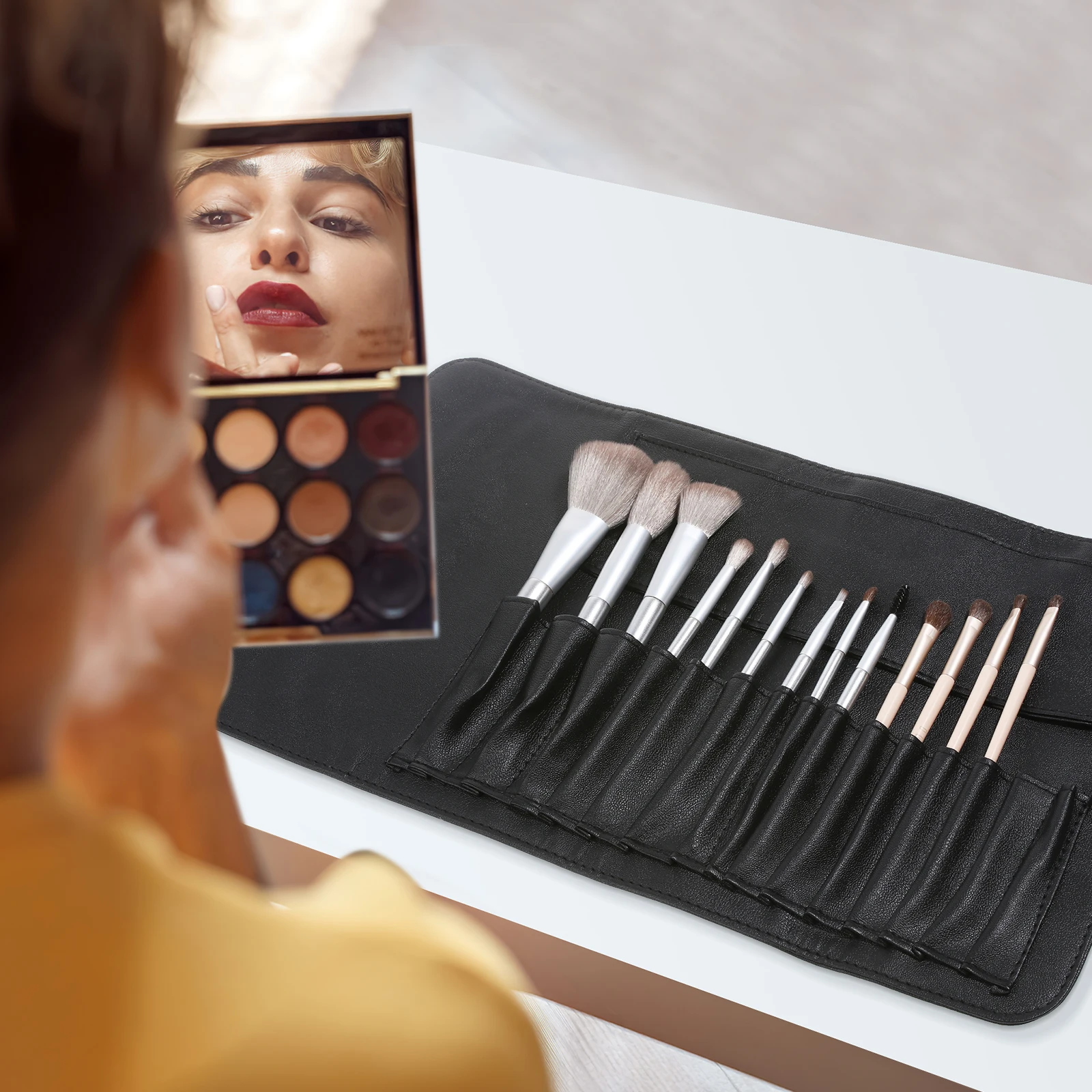 

PU Makeup Brush Bag Foldable Case Travel Business Camping Lightweight Portable Storage Pouch Large Capacity