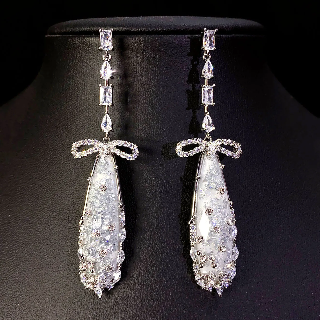 

classy earrings women wedding bridal luxury jewelry white pink long water drop pendant earrings elegant gift female