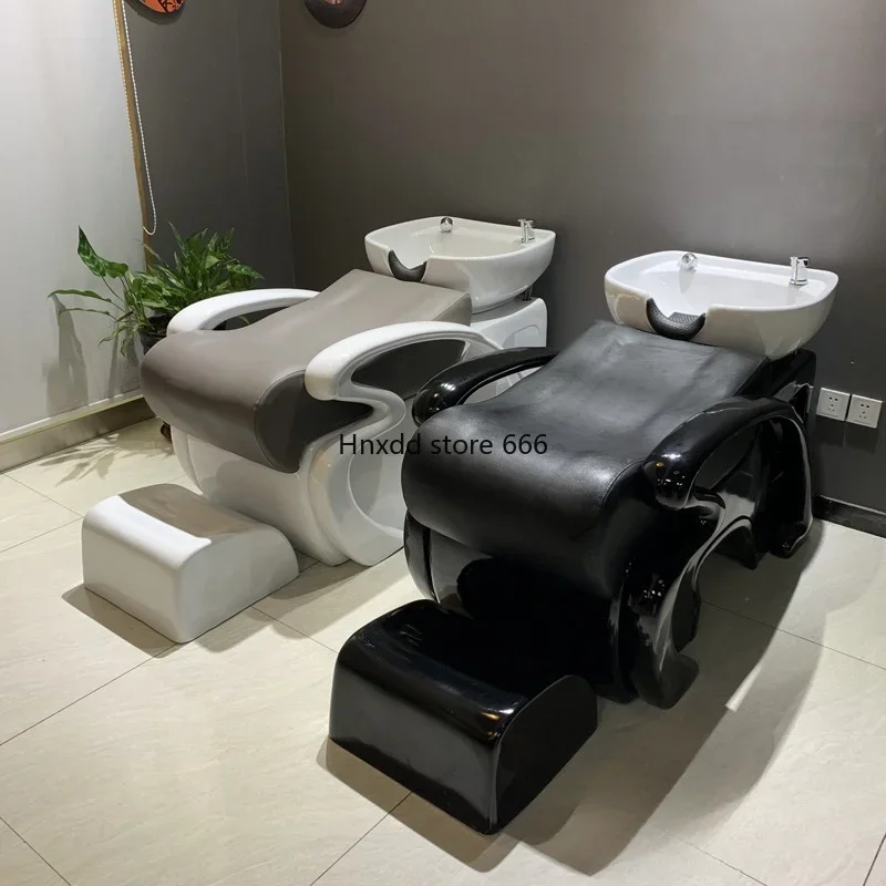 Shampoo bed special hair salon simple fiberglass shampoo salon flush bed half lying ceramic basin