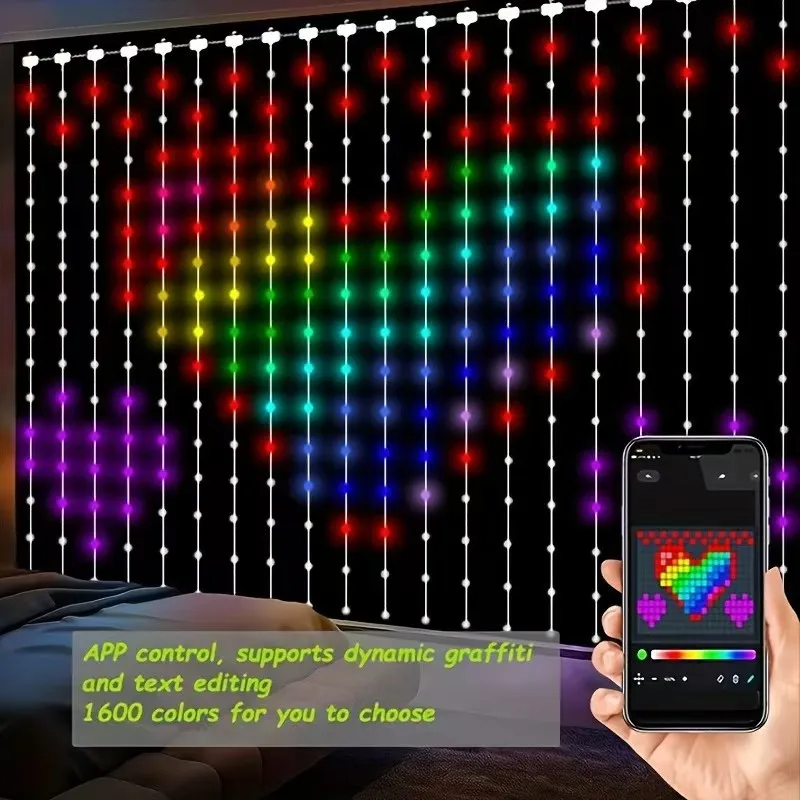 LED Curtain Lights App Control DIY Patterns Music Sync USB Powered Fairy Ambient Lights Indoor Outdoor Party Window Decoration
