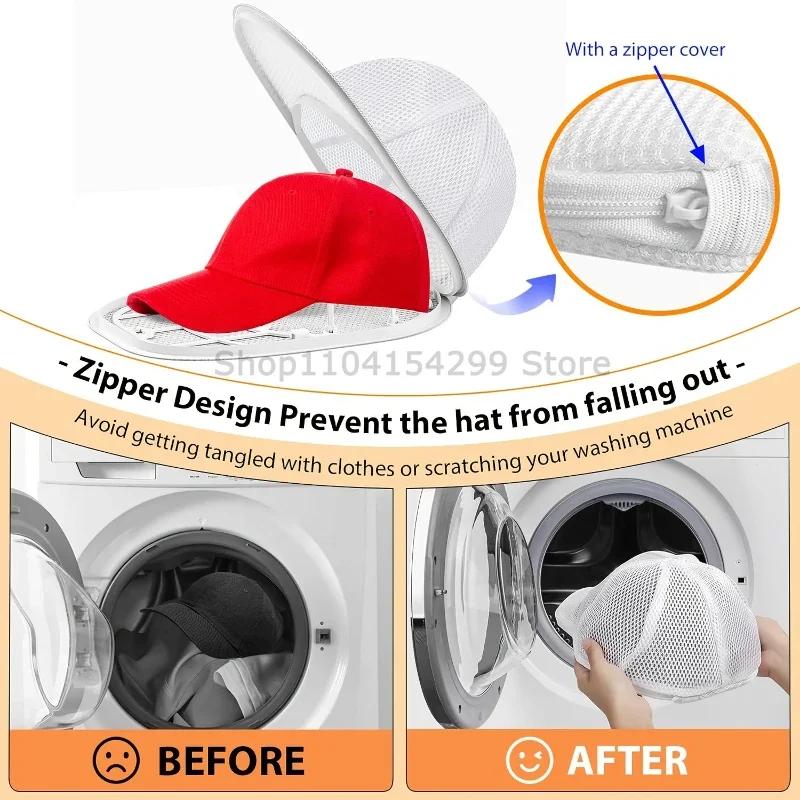 Portable Hat Washing Protection Bag, Anti-Deformation Baseball Cap Cleaning Bag, Washable and Machine Washable - Soft Mesh Stora
