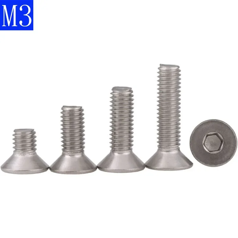 3mm M3 x 0.5 304 Stainless Steel FLAT HEAD Socket Screws Bolt Countersunk DIN 7991 Hex Socket screw  A2 - 70